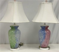 Pair Pastel Glass Base Lamps