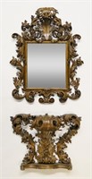 Italian Baroque Walnut Mirror and Console