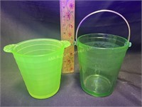 Uranium green depression glass - ice buckets