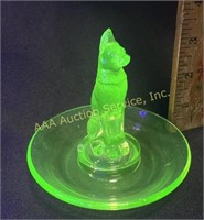 Uranium green depression glass - dog ring dish