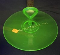 Uranium green depression glass handled dish