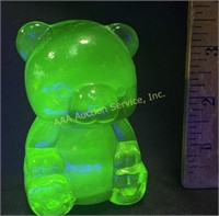 Uranium green glass teddy bear paperweight