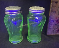 Uranium green depression glass salt & pepper