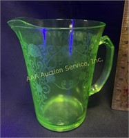Uranium green depression glass pitcher