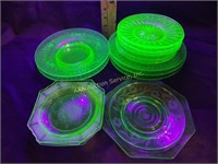 Uranium green depression glass plates