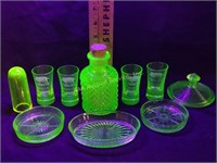 Uranium green depression glass - bottle, shot