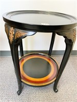 TWO TIER TABLE 24" X 18" HAND PAINTED EDGE
