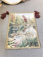 WALL HANGER TAPESTRY W/ TASSELS AND WOOD ROD