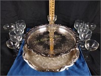 Silver plate platter and footed dish, wine