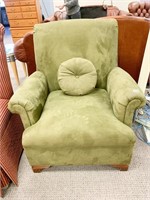 GREEN SUEDE 38" H - CURVED ARMS 36" W X 34" D W/