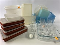 Tupperware, plastic containers, glass casserole
