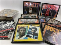 Large lot of framed sports images, vintage sports