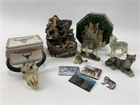 Wolf decor- fountain, tin, figurines, magnets