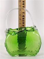Green art glass basket