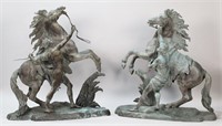 Pair Bronze Marly Horses After Guillaume Coustou