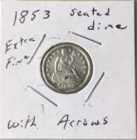 1853 seated liberty dime with arrows