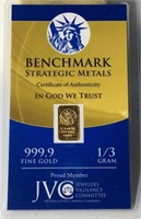 Benchmark 1/3 Gram 999.9 Fine Gold Bar