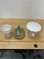 Pottery vase and milk glass