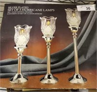 CRYSTAL AND SILVERPLATE HURRICANE CANDLE STICKS