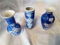 3 Blue Asian Flower Vases, NEW, 4 inchs