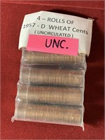 (4) ROLLS OF 1957-D UNCIRCULATED LINCOLN CENTS