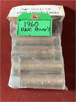 (4) ROLLS OF 1960 UNCIRCULATED LINCOLN CENTS