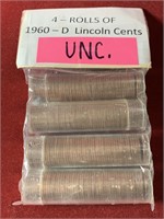 (4) ROLLS OF1960-D UNCIRCULATED LINCOLN CENTS