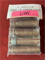 (4) ROLLS OF 1960-D UNCIRCULATED LINCOLN CENTS