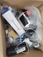 Box of miscellaneous music and audio accessories: