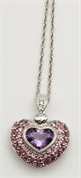 14K HEART PENDANT WITH AMETHYST & PINK TOPAZ