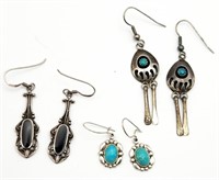 3-PAIRS OF SOUTHWESTERN PIERCED DANGLY EARRINGS