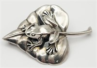 KABANA STERLING FROG ON LILLY PAD BROOCH/PIN