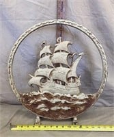 Cast Iron Sailing Ship in Circle Floor Stand