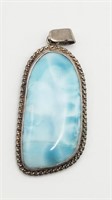 STERLING PENDANT WITH BLUE MARBLE STONE CENTER
