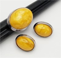 SET! VTG STERLING YELLOW AMBER RING WITH