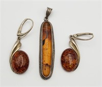 SET! STERLING BALTIC AMBER PENDANT WITH