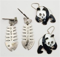 2-PAIRS OF UNIQUE STERLING PIERCED DANGLY