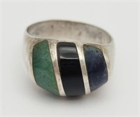 MEXICO STERLING RING WITH STONE INLAY DESIGN