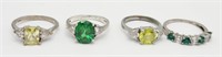 (4) STERLING RINGS with GREEN STONES