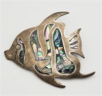 ABALONE STERLING FISH PIN STAMPED MEXICO