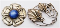 (2) ANTIQUE STERLING PINS (1) CORO w/BLUE ACCENT