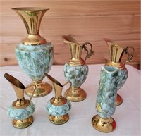 Six Handpainted Delftware w/ Brass Accents