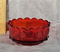 COIN GLASS RED BOWL 7 1/2"