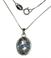 Oval 4.41 ct Natural Blue Topaz & Diamond Necklace