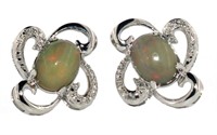 Natural Cabochon Opal & Diamond Earrings