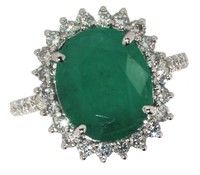14k Gold 5.13 ct Natural Emerald & Diamond Ring