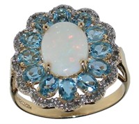 14kt Gold Natural Opal-Topaz & Diamond Ring