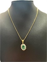 18kt Gold Oval 2.15 ct Emerald & Diamond Necklace