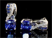 Cushion Cut Sapphire & Diamond Earrings