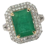 14k Gold 4.85 ct Natural Emerald & Diamond Ring